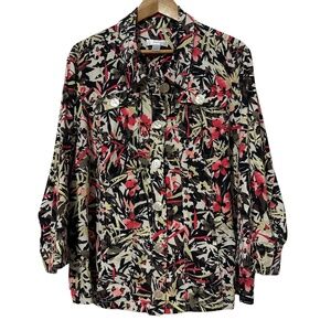NWT CJ Banks Linen Bld Floral Top Womens Plus Size 2X Button Up Spring Casual